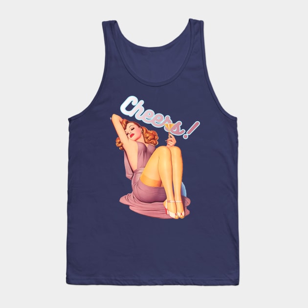 Cheers! Vintage Pin-up Girl with Cocktail Glass Tank Top by AdrianaHolmesArt